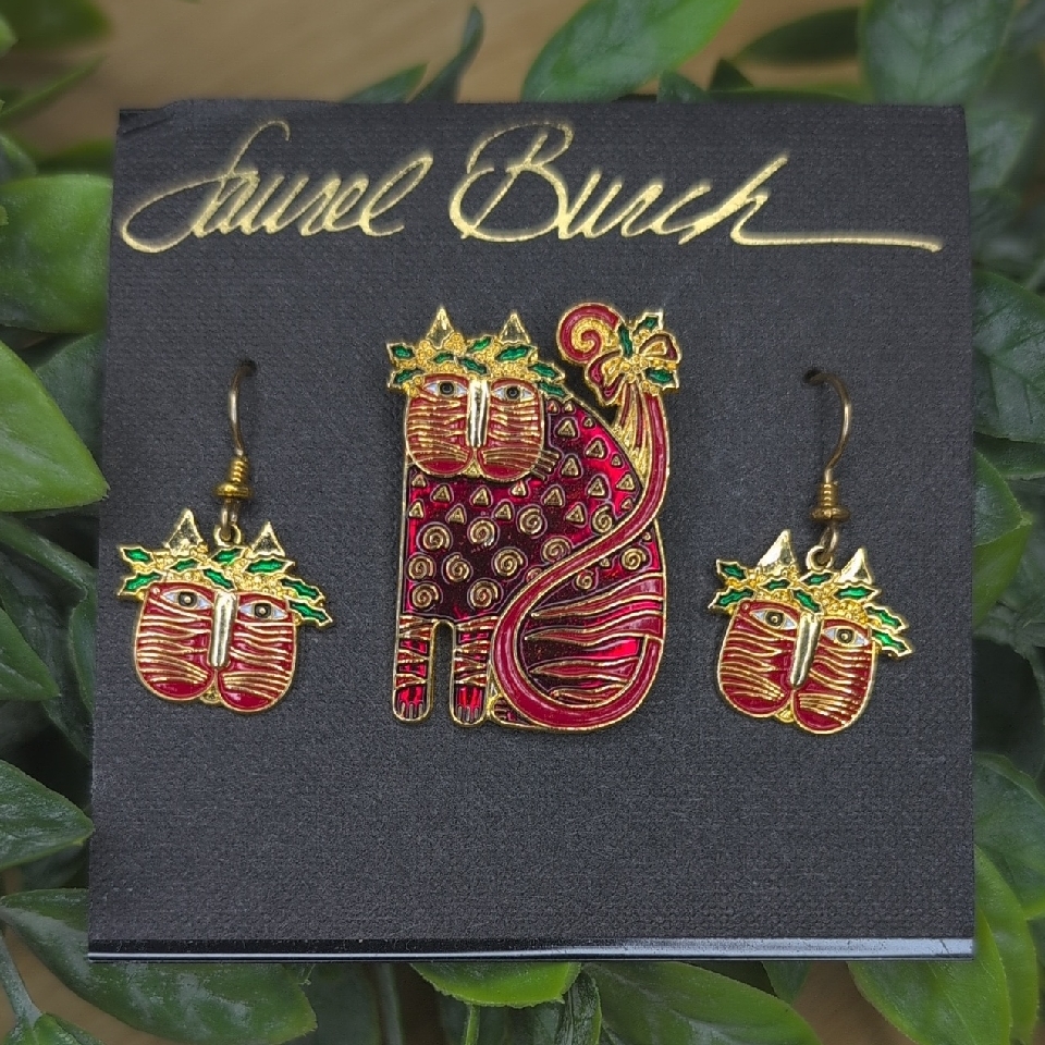 Laurel Burch Vintage Festive Felines Jewelry Set